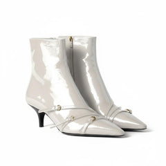 Tuhoomall Fashion Ankle Boots for Women, Comfortable Pointed Toe, Cat Heel with Hardware Buckles, Ideal for Parties and Daily Wear, Casual All-Season Style