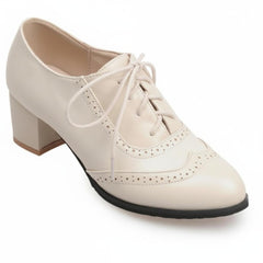 Tuhoomall Comfortable Vintage Style High Heel Dress Shoes for Office and Leisure Wear with Lace-Up Closure and Classic Round Toe Design