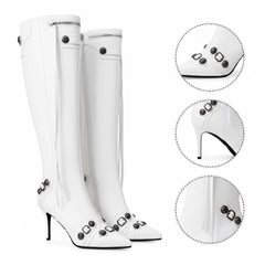 Tuhoomall Comfortable Knee-High Fashion Boots with Zip and Studded Design, 10cm High Heel for Parties, Weddings, and Everyday Stylish Looks