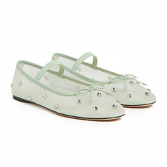 Tuhoomall Comfortable Rhinestone Ballet Flats for Women - Casual Blue Mesh Slip-On Shoes with Low Heel and Round Toe