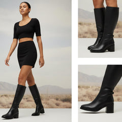 Tuhoomall Comfortable Knee High Boots for Women, Stylish Chunky Heel, Chic Square Toe, Zipper Closure, All-Season Durable Leather