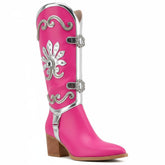 Tuhoomall Pink Rhinestone Pointed Toe Ankle Boots for Parties and Performances, Chunky Heel Fashion Footwear for Casual and Night Out Tuhoomall