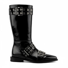 Tuhoomall Comfortable Mid-Calf Boots For Parties & Daily Wear With Adjustable Buckles, Zipper And Metal Accents - Casual All-Season Fashion Footwear Tuhoomall