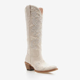 Tuhoomall Western Style Embroidered Chunky Heel Boots With Pearl Accents For Weddings, Parties, And Casual Wear
