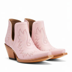 Tuhoomall Stylish Women's Ankle Boots, Chunky 2.36 in Heel, Slip-On Design, Embroidered Details, All-Season Fashion