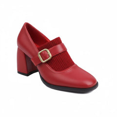 Tuhoomall Mary Jane High Heel Loafers for Women, 7.5 cm Chunky Heel, All-Season Fashion, Pure Leather, Comfortable Slip-On Design