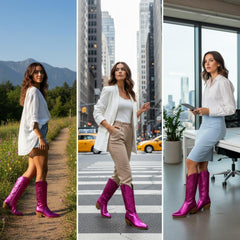 Tuhoomall Western Chunky Heel Women's Cowboy Boots, Comfortable Slip-On, Retro Embroidered Design, Non-Slip Sole for Travel and Casual Wear