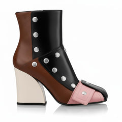 Tuhoomall Fashion Ankle Booties With Zip And Studs, Chunky Wedge Heel, Stylish For Parties And Casual Outings, All-Season Wear