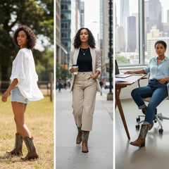 Tuhoomall Western Mid Calf Boots For Women, Chunky Heel, Square Toe, Embroidered Design, Slip-On, Fashion Casual, All Season, Rubber Sole