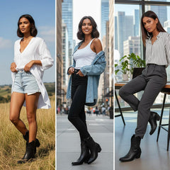 Tuhoomall Comfortable Western Ankle Boots for Fashion, Travel, and Leisure - Embroidered Genuine Leather, 5.5cm Chunky Heel, Slip-On Design