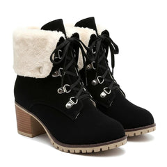 Tuhoomall Fashion Casual Ankle Boots for Women, Classic Street Style, Round Toe, Mid Heel, Lace-Up, Solid Color, Perfect for Winter Wear