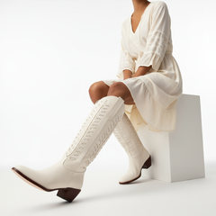 Tuhoomall Western Mid Calf Boots for Women, Embroidered Vegan Leather, Casual Chunky Heel, Spring Autumn Winter Fashion