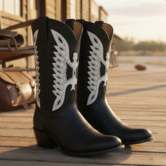 Tuhoomall Western Ankle Boots for Women, Casual Outdoor Style, Round Toe, Chunky Heel, Animal Pattern, Embroidered Design, 7cm Height Shoes