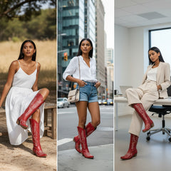 Tuhoomall Western Knee-High Cowgirl Boots with Embroidery, Chunky Heel, Slip-On Design for Outdoor Adventures