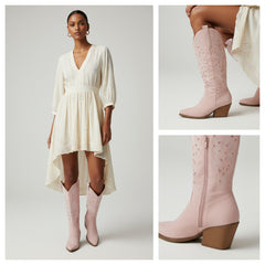 Tuhoomall Western Knee-High Boots For Women With Embroidery And Zipper, Chunky Heel For Travel, Outdoor, Fashion Casual, Party And Dance