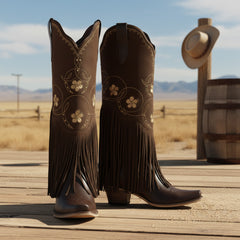 Tuhoomall Western Knee-High Boots for Stylish Casual Occasions, Comfortable Rubber Sole, Easy Slip-On Design, Perfect for Spring, Autumn, and Winter