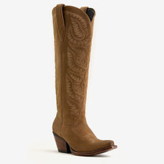 Tuhoomall Western Cowboy Knee High Boots for Women, Floral Embroidery, Comfortable Chunky Heel, Perfect for Travel and Outdoor Fashion