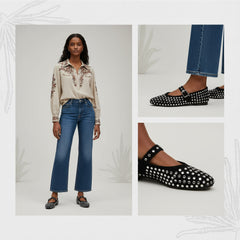 Tuhoomall Ballet Flats Women’s Boots with Studded Design, Comfortable Slip-On, Casual Style, Rubber Sole and Adjustable Buckle, Low Top