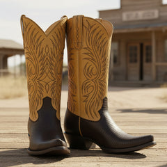 Tuhoomall Comfortable Western Boots for Women - Embroidered Lizard Print, Trendy Mid-Calf Height, 4.5cm Chunky Heel, Perfect for Parties and Outdoor Events Tuhoomall