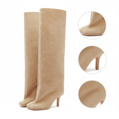 Tuhoomall Knee High Boots For Women, Slip-On Chunky Heel, Casual Style, Luxurious Synthetic Leather, Perfect For Spring, Autumn And Winter