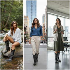 Tuhoomall Cowboy Boots for Women Western Square Toe Mid Calf White Cowgirl Boots Rhinestone Chunky Wedding