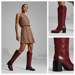 Tuhoomall Fashion Ankle Boots for Women, Floral Embroidery, High Chunky Heels, Casual Chic for All Seasons