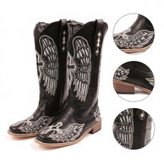 Tuhoomall Comfortable Women's Mid-Calf Boots with Embroidery - Trendy Casual Style - 4 cm Chunky Heel for All Seasons Tuhoomall