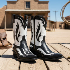 Tuhoomall Western Ankle Boots for Women, Stylish Casual and Workwear, Sharp Toe, Chunky Heel, Zipper Closure, Patches and Embroidery Details