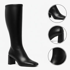 Tuhoomall Knee High Fashion Boot For Parties And Casual Wear, Stylish Solid Color, Mid Chunky Heel, Zipper Closure, Comfortable For All Seasons Tuhoomall