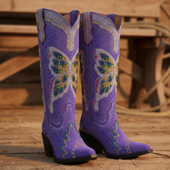 Tuhoomall Comfortable Rhinestone Knee-High Western Boots for Parties, Performances and Everyday Fashion
