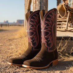 Tuhoomall Comfortable Western Ankle Boots with Embroidery and Striped Pattern - 4.5cm Block Heel for Parties and Outdoor Travel Tuhoomall