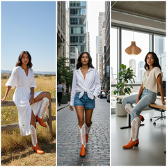 Tuhoomall Western Mid Calf Boots for Women, Embroidered Vegan Leather, Casual Chunky Heel, Spring Autumn Winter Fashion