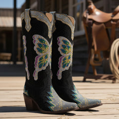 Tuhoomall Comfortable Rhinestone Knee-High Western Boots for Parties, Performances and Everyday Fashion