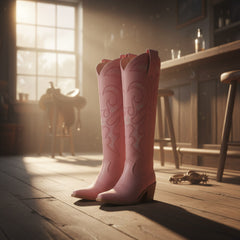 Tuhoomall Western Style Knee High Boots With Rhinestones & Embroidery, Trendy Chunky Heels For Casual Office Wear, All Season Comfort