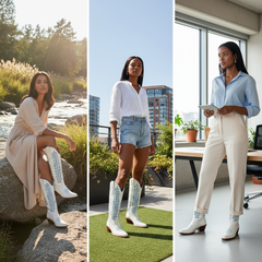 Tuhoomall Western Mid Calf Boots for Women, Embroidered Vegan Leather, Casual Chunky Heel, Spring Autumn Winter Fashion