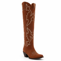 Tuhoomall Western Knee-High Boots for Fashion Casual Style with Embroidered Design and Chunky Heel, Ideal for Ranch and Outdoor Activities