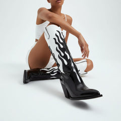 Tuhoomall Western Cowgirl Boots for Women, Pointed Toe, Slanted Block Heel, Stylish Mid Calf, Comfortable Slip-On Design