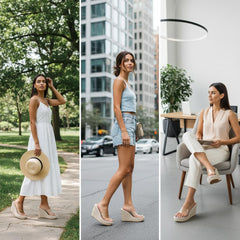 Tuhoomall Wedge Sandals For Women, Summer 10cm Heel, Slip-On Design, Fashionable Solid Color, Ethnic Style