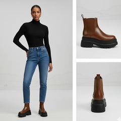 Tuhoomall Fashion Casual Waterproof Ankle Boots with Thick Sole, Round Toe, Easy Slip-On Design for Daily Office Wear