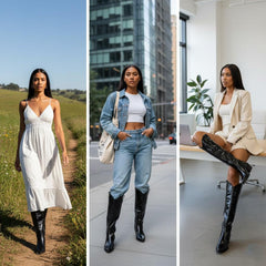 Tuhoomall Comfortable Embroidered Over-the-Knee Boots with Chunky 8cm Heels - Stylish for Fashion, Travel, and Performing