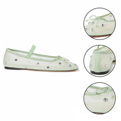 Tuhoomall Comfortable Rhinestone Ballet Flats for Women - Casual Blue Mesh Slip-On Shoes with Low Heel and Round Toe