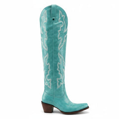 Tuhoomall Western Knee-High Boots for Fashion Casual Style with Embroidered Design and Chunky Heel, Ideal for Ranch and Outdoor Activities