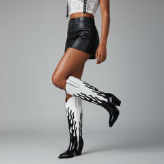 Tuhoomall Western Cowgirl Boots for Women, Pointed Toe, Slanted Block Heel, Stylish Mid Calf, Comfortable Slip-On Design