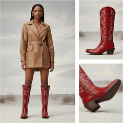 Tuhoomall Western Knee-High Boots for Fashion Casual Style with Embroidered Design and Chunky Heel, Ideal for Ranch and Outdoor Activities