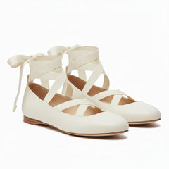 Tuhoomall Ballet Flat Shoes For Parties And Performances, Comfortable Round-Toe Design With Satin Finish And Cross Straps