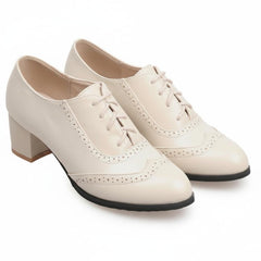 Tuhoomall Comfortable Vintage Style High Heel Dress Shoes for Office and Leisure Wear with Lace-Up Closure and Classic Round Toe Design