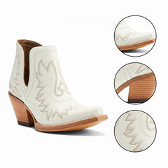 Tuhoomall Stylish Women's Ankle Boots, Chunky 2.36 in Heel, Slip-On Design, Embroidered Details, All-Season Fashion