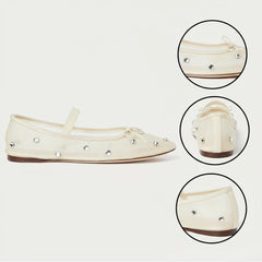 Tuhoomall Comfortable Rhinestone Ballet Flats for Women - Casual Blue Mesh Slip-On Shoes with Low Heel and Round Toe