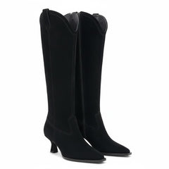 Tuhoomall Stylish Knee-High Boots for Women, Comfortable Cat Heel with Zipper Closure, Classic Solid Color for Casual, Business, and Travel
