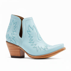 Tuhoomall Stylish Women's Ankle Boots, Chunky 2.36 in Heel, Slip-On Design, Embroidered Details, All-Season Fashion